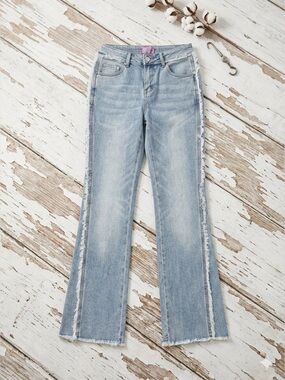 Edikted Frayed Seam Washed Flare Jeans Light Blue Low Rise Stretchy W25XL32 Y2K